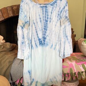 Blue Tie-Dye Long Sleeve Dress